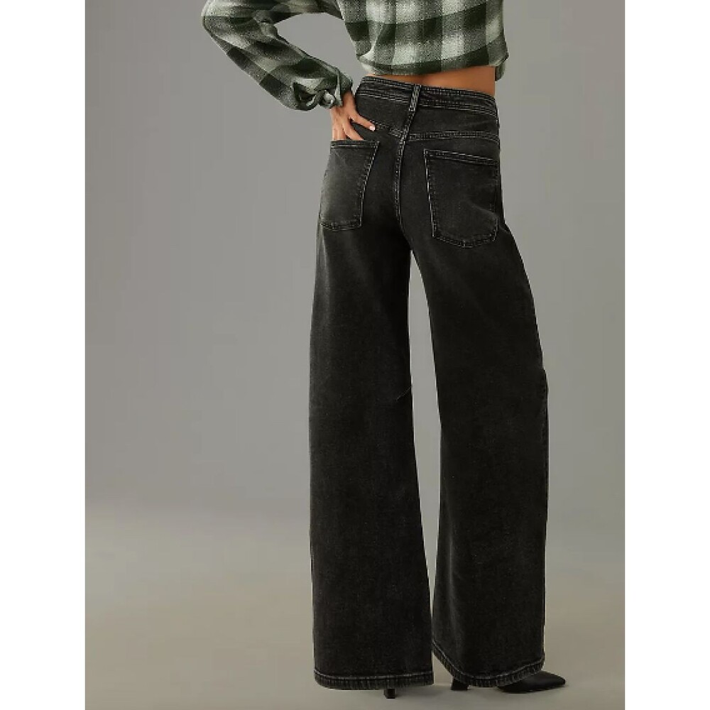 ~ NEW Anthropologie Jeans 33T Bowed Slouch Jeans Pilcro Dark Grey Tall High Rise